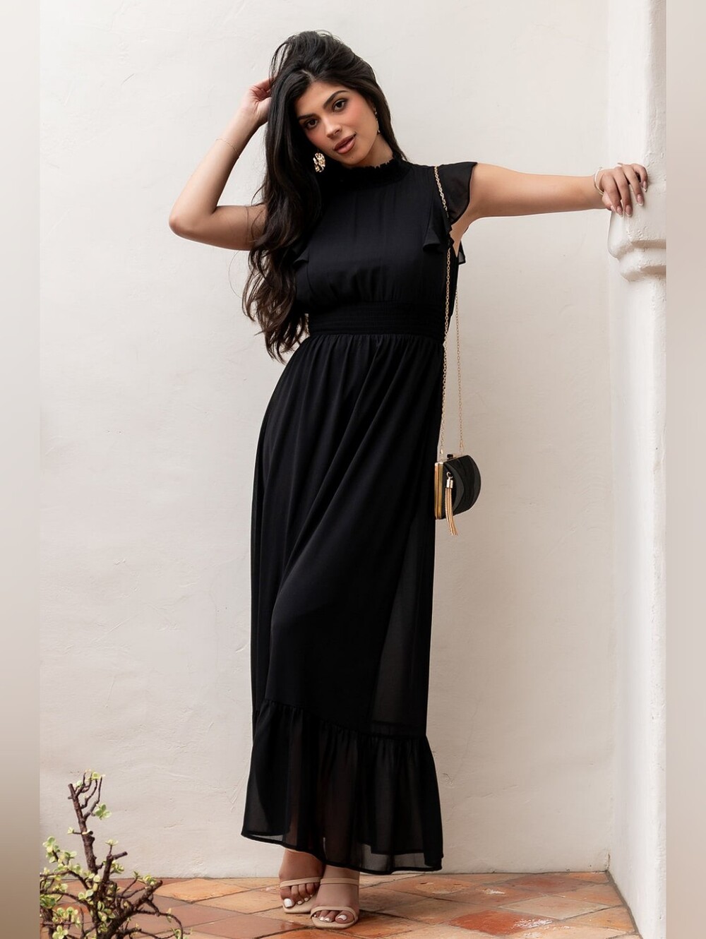 Baltic Born | Black Kearny Ruffle Maxi Dress Size 1XL